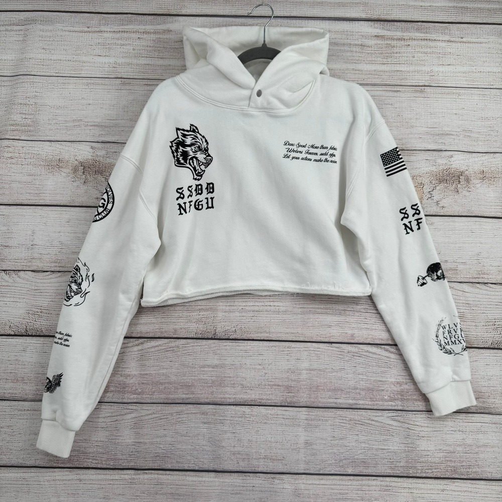 Darc Sport Cropped Hoodie Womens Medium White Wolves SSDD NFGU Limited Edition